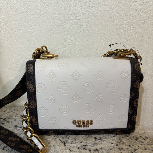 G by Guess White and Brown Crossbody Bag with Gold Details - Picture 1 of 2